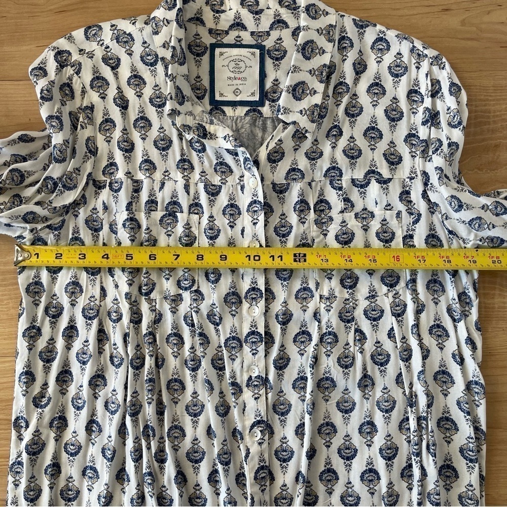 Style & Co Bohemian Pattern Button Up Top Aztec Print Blouse Long Sleeve - Picture 10 of 13